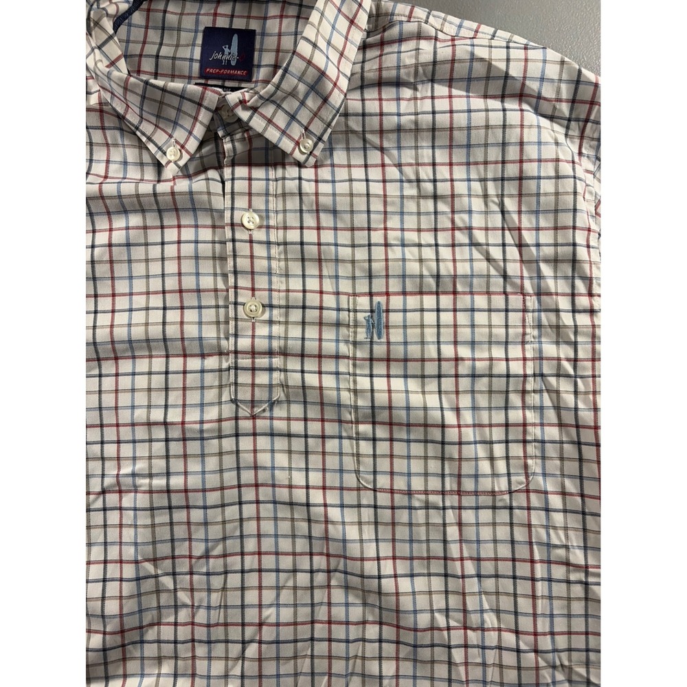 Johnnie-O Button Down Polo Mens XL White Red Blue Check Prep-Performance Short - Picture 3 of 8